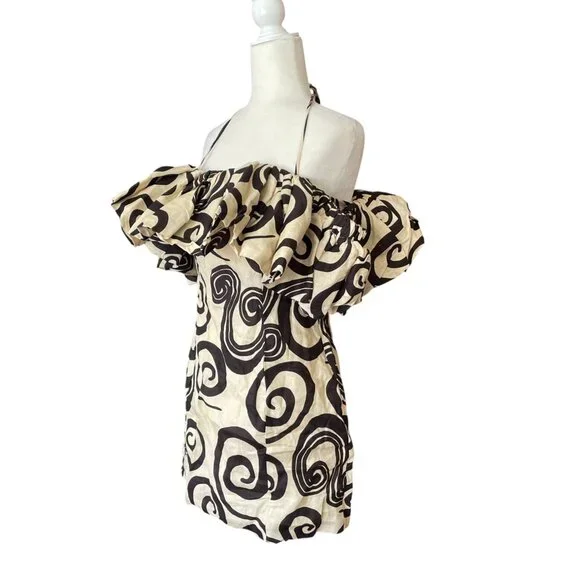 NWT Anthropologie The Wolf Gang Mirador Tan Linen Mini Dress Swirl SZ 6 - Picture 10 of 16